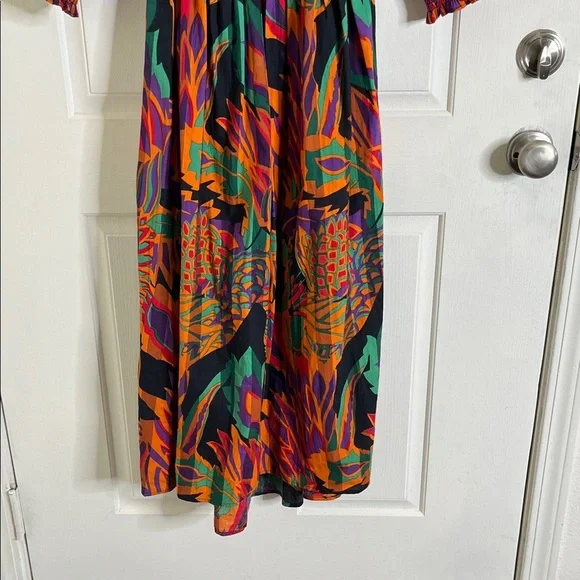 HOUSE OF HARLOW by Nicole Richie Cotton Smocked Dress Puff Sleeve Meadow Pink XS - Picture 4 of 10